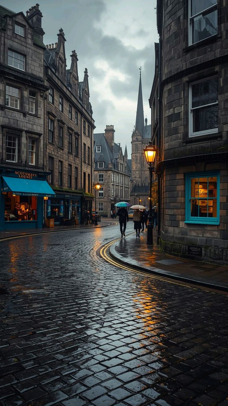Rainy Edinburgh street suggesting surveillance and watching